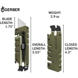 GERBER Gear Prybrid Utility EDC Multitool Pocket Utility Knife - Razor Knife with Retractable Hobby Blade and Pry Bar - Green with Clip