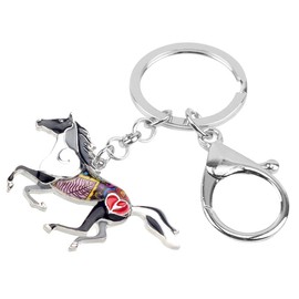 LONYOO Enamel Zinc Alloy Running Horse Key Chain Car Key Backpack Jewellery Gifts for Women Girls Charms, black