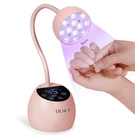 LIORA UV LED Nail Lamp- Gooseneck UV Gel Nails Light for Polish Flash Curing Light Smart 24W Cordless USB Rechargeable with Four Timers Automatic Sensor for Nail Salon Home DIY Nail Art(Pink)