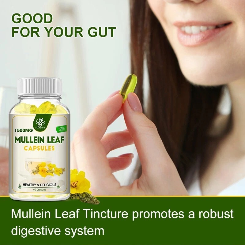 Mullein Leaf Capsules Vegan Natural Dietary Supplement For Lung Cleanse