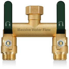 Hose Splitter 2 Way Heavy Duty, Full Flow Garden Hose Splitter with 2 Long Metal Handles, Brass Rust and Freeze Resistant Water Hose Bib Splitter, T Adapter Connector with 3/4 - Inch GHT Thread（Green）