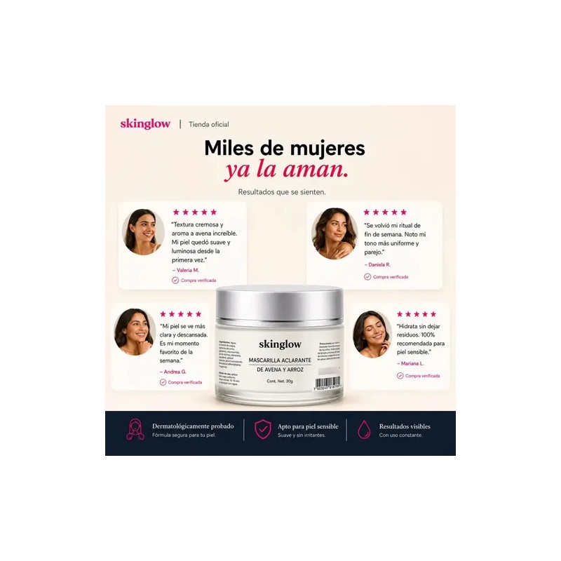 Skinglow Mascarilla Aclarante Antimanchas Avena Arroz 30g
