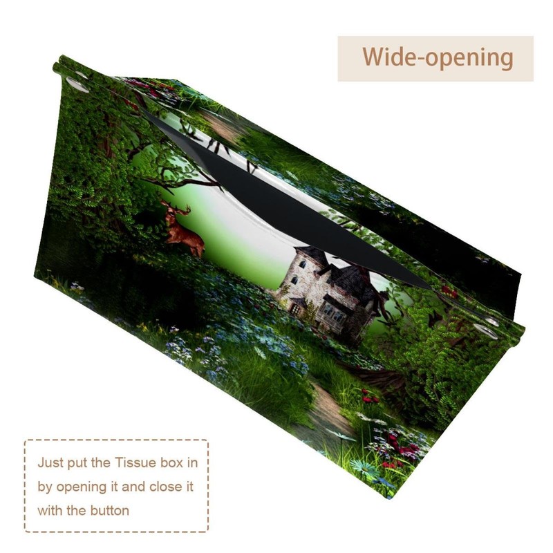 2 Pack Tissue Box Cover Holder, Elk in Forest Castle