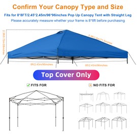 Jorohiker 8x8 Canopy Replacement Top Cover,Waterproof Pop Up Canopy Replacement Cover with Air Vent Ropes for Outdoor Garden Patio Picnic Camping,Top Only(Top Only,245 * 245cm