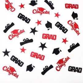 Vofrise Glitter Graduation Confetti 2025 Red Graduation Decorations Grad Cap Star Congrats Grad Table Scatter for Grad Party Decorations 2025