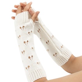VUCDXOP Winter Knitted Gloves for Women, Fingerless Arm Warmers, Fine Knit, Long Hand Warmers, Warm Knitted Gloves, Plus Warmers, Hand Warmers, Arm Warmers for Women, AX-White
