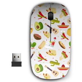 2.4G Ergonomic Portable USB Wireless Mouse for PC, Laptop, Computer, Notebook with Nano Receiver ( Aztec Theme Cartoon Mexican Food )