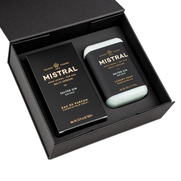 Mistral Cologne and Large Organic Bar Soap Gift Set, Salted