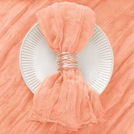 DeZerlor 20 Pack Peach Cheesecloth Napkins Washable Spring Easter Cloth Napkins Set of 20 Boho Cotton Gauze Napkins Bulk 21x21 Inches for Sweet Little Peach Baby Shower Wedding Bridal Birthday Parties