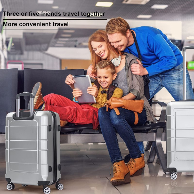 NIUTA 3 Piece Luggage Sets TSA Lock and 20"/24"/28"-Silver