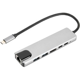 USB Type C HUB Multi Ports 4K HDMI Adapter Dock RJ45 Ethernet Small Size Convenient Portable for Home Travel Office Business Plug and Play Laptop and Computer (6 in 1 HDMI Type C RJ45 (4K))