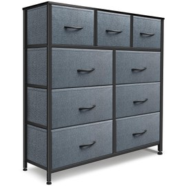 Sonharlar Dresser for Bedroom with 9 Drawers, Chest of Drawers, Storage Drawers Organizer Unit, Black Wide Fabric Dresser with Fabric Bins for Closet, Living Room, Entryway (Grey and Charcoal Black)