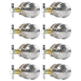 RAZCC Passage Door Knobs, 8 Pack Satin Nickel Door Knobs, for Hallway & Closet Non-Locking Interior Round Door Handles Keyless Reversible for Left Right Handed Doors