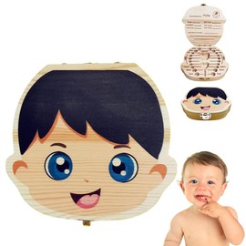 Caja para guardar dientes de bebé, caja organizadora de dientes de madera para niños para dientes de leche de bebé, caja de dientes de bebé con personalidad, diseño de dibujos animados para niños