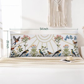 SHIYUE Ultra Soft Long Body Pillow Case, Printed Body Pillow Cases with Hidden Zipper Cover, 20x54 inches, Home Decorative(Vintage Wildflowers Sun Bird)