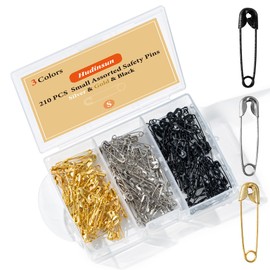 Hudinsun 210 PCS Small Safety Pins Assorted, Silver and Black and Gold Safety Pins Bulk for Sewing and Clothes(19mm)