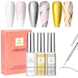 YSUVIN Gel Liner Nail Art, 3 Farben Gold Silber Weiß Painted Liner Gel Nagellack, Soak Off UV/LED Nagellack für Frauen Home DIY Nail Art Salon Maniküre Geschenke