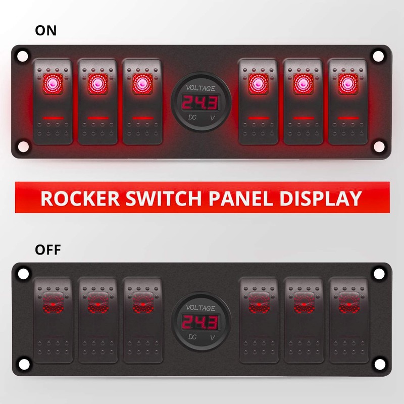Stark Industries - 6-Gang Rocker Switch Aluminum Panel with Voltmeter-