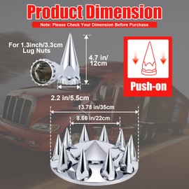 Soundforge ABS Chrome Plastic Front Axle Cover Kit, 33mm Push-On Flange Nut Covers and Removable Hub Caps for Semi Trucks or Trailer(Spiked, 2 Front)