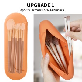 AGIKET Silicone Makeup Brush Holder Travel Cosmetic Bag：Soft Portable Cosmetic Face Brushes Holder with Upgrade Anti-Fall Out Magnetic Closure, Large Travel Makeup Brush Case - Orange