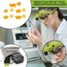 Dilzekui Magnifying Glasses with Light for Close Work, 1X to 3.5X Rechargeable Headband Magnifier Visor with Velvet Bag, Headband, 5 Lenses, Hands Free Head Mount Magnifier for Hobby Crafts Hobbies