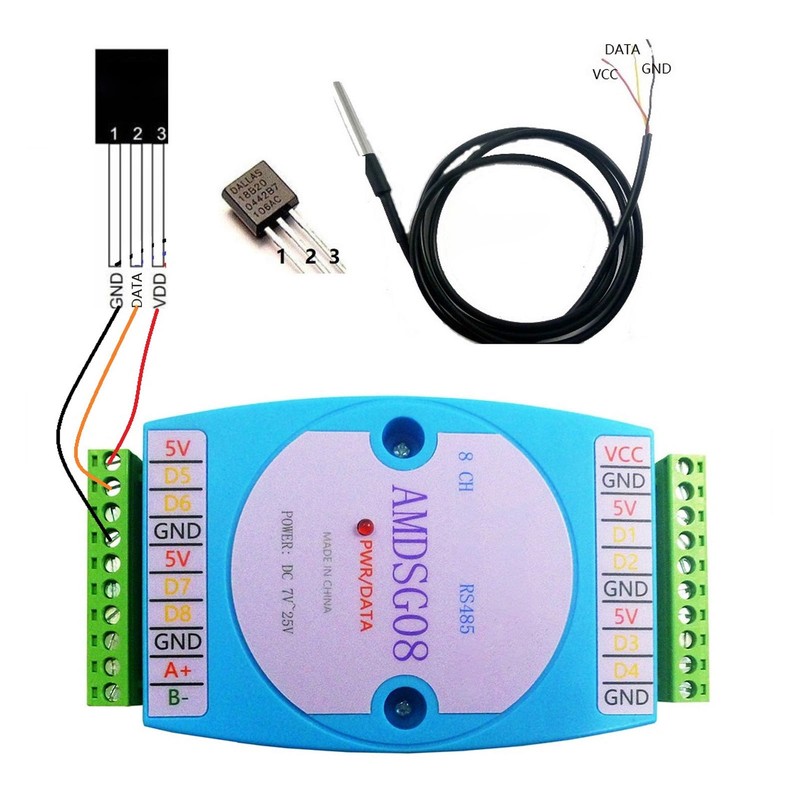 Temperature Data Acquisition Module 8CH Collection Logger RS485 DC7‑25V for