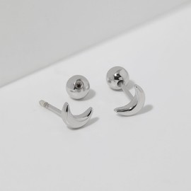 Meissa Cute Silver Moon Screw Back Earrings for Women Girls Toddlers Tiny Ball Back Earrings Hypoallergenic Safety Back Sleep On Earrings Mother's Day Gifts, Silver