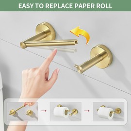 WEIKO Gold Toilet Paper Holder Towel Ring,Brushed Gold Bathroom Hardware Set,Hand Towel Holder Wall Mount Tissue Roll Holder with Double Post Bath Accessories SUS304 Stainless Steel 2pc