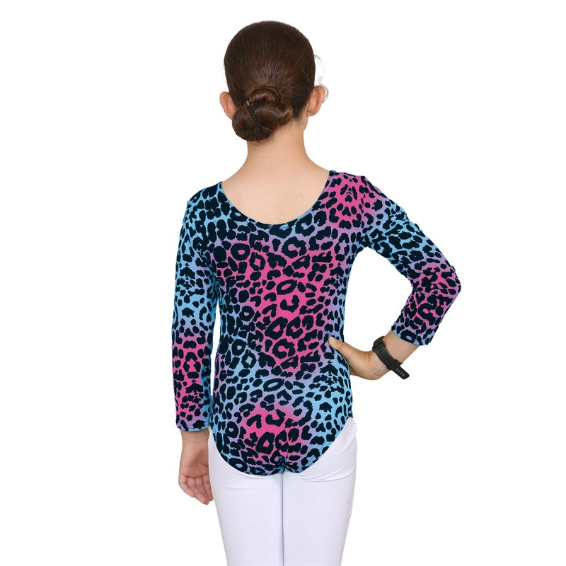Hamishkane Kids Girls Long Sleeve Crew Neck Leopard Print Gymnastics