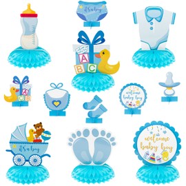 OSNIE Blue Baby Shower Party Centerpieces for Boys, 12Pcs It's a Boy Baby Shower Honeycomb Decoration, Welcome Boys Gender Reveal Party Table Topper Decorations, Newborn Party Favors Photo Booth Props