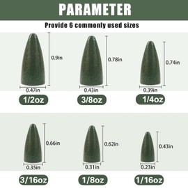 Bullet Fishing Sinker Weights, 30pcs Worm Fishing Weights Slip Sinkers Painted Pitching Flipping Weights for Bass Fishing Texas Rigs Carolina Rigs Saltwater Freshwater Fishing Tackle 1/2oz