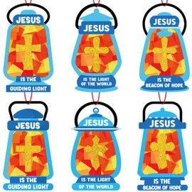 40PCS Sunday School VBS Crafts Bulk: Paper Oil-Lamp Nativity Suncatchers,Jesus Religious Christian Classroom Camping Activity DIY Kits Gifts Church Decorations,Window Stained Glass Effect Art Supplies