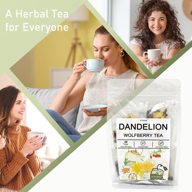 Dandelion Wolfberry Tea Bags, 100% Natural Liver and Kidney Detox