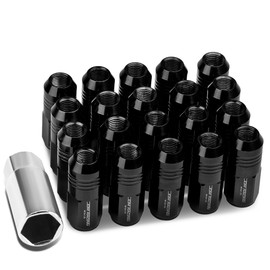 DNA MOTORING LN-ZTL-9020-125-BK 20Pcs Closed End Design M12 x 1.25 Aluminum Alloy Wheel Lug Nuts + Deep Drive Extension Adapter, 20mm OD/50mm Height (Black)