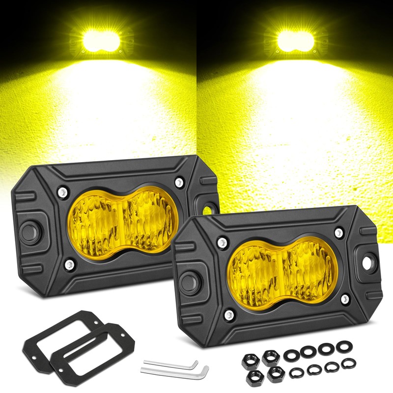 Niking Auto Flush Mount Yellow LED Pods, 2pcs 3 Inch