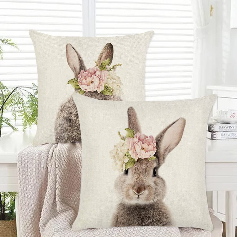 KAKABUQU Easter Bunny Throw Pillow Cover 18 x 18 Set