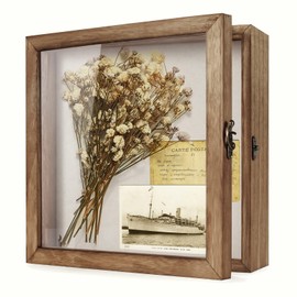 TJ.MOREE Shadow Box Display Case 12 x 12 Flowers Shadow Box Frame with Glass Window Picture Frame Wedding Bouquet Memorabilia Medals Photos Memory Box for Keepsakes - Carbonized