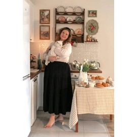 Scarlet Darkness Maxi Long Skirts for Women Summer Flowy Renaissance Skirt with Pockets, Black, M