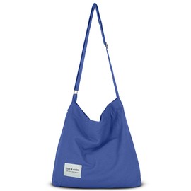 Your Cozy Women's Retro Large Size Cotton Shoulder Bag Hobo Crossbody Handbag Casual Tote For Shopping and Travel, Blue, Large