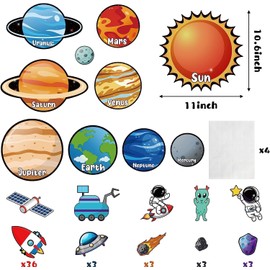 Haooryx Bulletin Board Cutouts Bulk - 63pcs Outer Space Wall Cut-Outs Planet Rocket Party Solar System Black Board Classroom Nursery School Decoration Bedroom Wall Decal Stickers Galaxy Bulletin Board