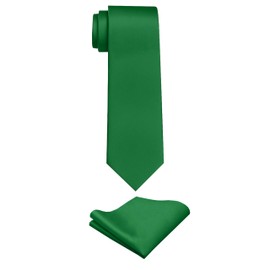 trilece Emerald Green Ties for Men - Mens Solid Color Formal Necktie and Pocket Square Set for Wedding St Patricks Day Christmas