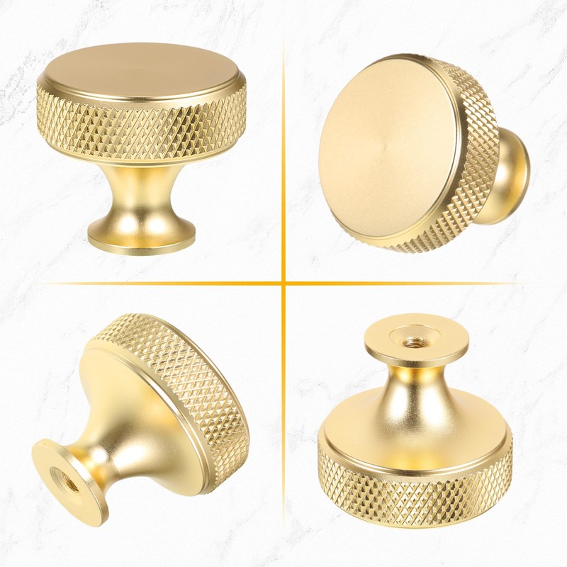 sdhiiolp 10 Pcs Cabinet Knobs Matte Gold Metal Round Knurled