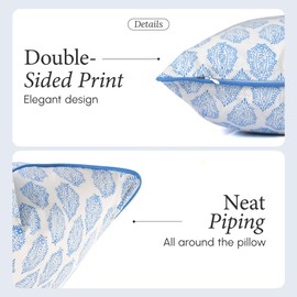 CPC 100% Cotton Throw Pillow Covers 24x24 Inch, Set of 2 Green Block Print Pattern Couch Pillow, Cute Boho Decorative Pillows for Living Room, Bedroom with Hidden Zipper- Royal Blue