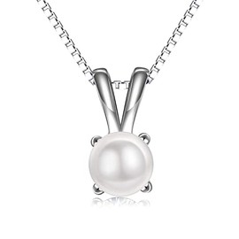 SLIACETE 925 Sterling Silver Birthstone Necklace for Women Girls 5A Cubic Zirconia Pendant Chain Birthstone Jewellery Gifts, Sterling Silver, Pearl