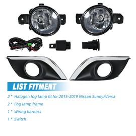 ILAMP Fog Lamps Assembly with Bulb Compatible with 2015-2019 Nissan Sunny/Versa,Fog Lights with Covers Harness Switch Kit Replacement for Left&Right Side Fog Lights Assembly 2Pcs AM-NS066