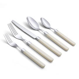 ANNOVA 20 Pieces Stainless Steel Flatware/Cutlery Set - Color Handles - 4 x Dinner Forks, 4 x Salad Forks, 4 x Dinner Knives, 4 x Dinner Spoons, 4 x Dessert Spoons - Service for 4 (Cream, 20 Pieces)