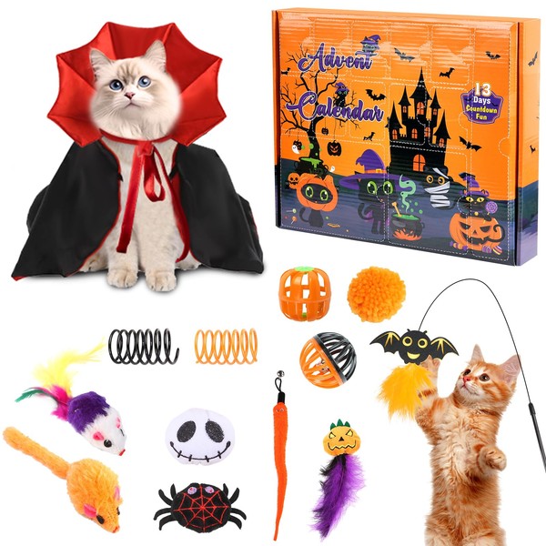Cat Hallowen Advent Calendar 2025,13 Days Cats Toys Countdown Calendar