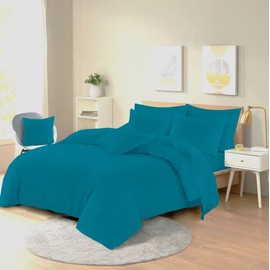 EXQUIZIT HOME Duvet Quilt Cover Bedding Set With Matching Pillow Case Easy Care Plain Dyed Poly Cotton COLOUR TEAL SINGLE