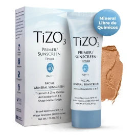 Protector Solar Facial Mineral con Color SPF 40 TiZO 3 – Primer Facial, Acabado Mate, Protección UVA/UVB, 50ml