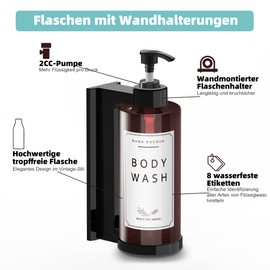 NICEME Set of 3 Plastic Soap Dispensers 300 ml Bottle - Plastic Shampoo Dispenser for Filling - Pump Bottle + Sticker